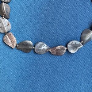 Beautiful Grey Carved Leaf Agate Necklace - Hand Crafted -